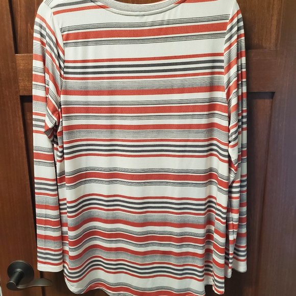 Like New Women's Long Sleeve Large White Shirt with Pink & Gray Stripes - Picture 4 of 4